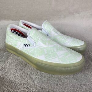 Vans X Zumiez Glow Dark Slip On Sneaker Shoes Men 9.5 Green White Canvas NEW
